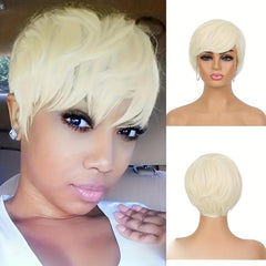 Short Pixie Cut Wig Heat Resistant Synthetic Hair Mix Blonde