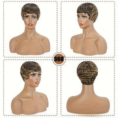 Short Pixie Cut Wig Heat Resistant Synthetic Hair Mix Blonde