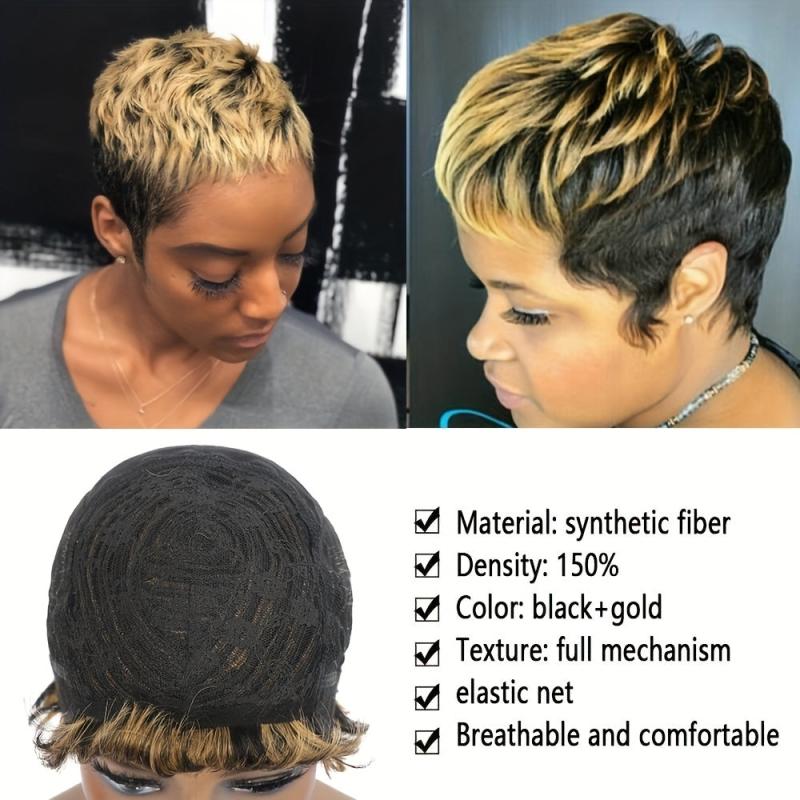 Short Pixie Cut Wig Heat Resistant Synthetic Hair Mix Blonde