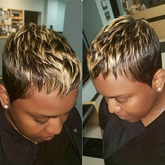 Short Pixie Cut Wig Heat Resistant Synthetic Hair Mix Blonde