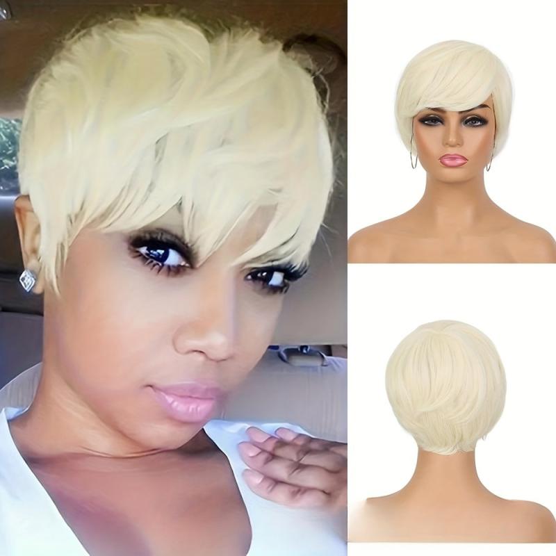 Short Pixie Cut Wig Heat Resistant Synthetic Hair Mix Blonde