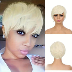 Short Pixie Cut Wig Heat Resistant Synthetic Hair Mix Blonde