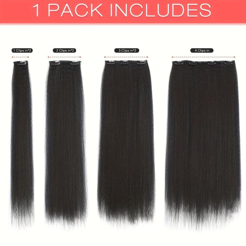 16 Clips Straight Hair Extensions Synthetic Heat Resistant False Hair Extensions
