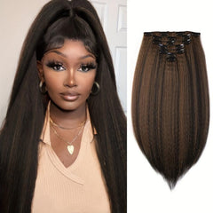 16 Clips Straight Hair Extensions Synthetic Heat Resistant False Hair Extensions