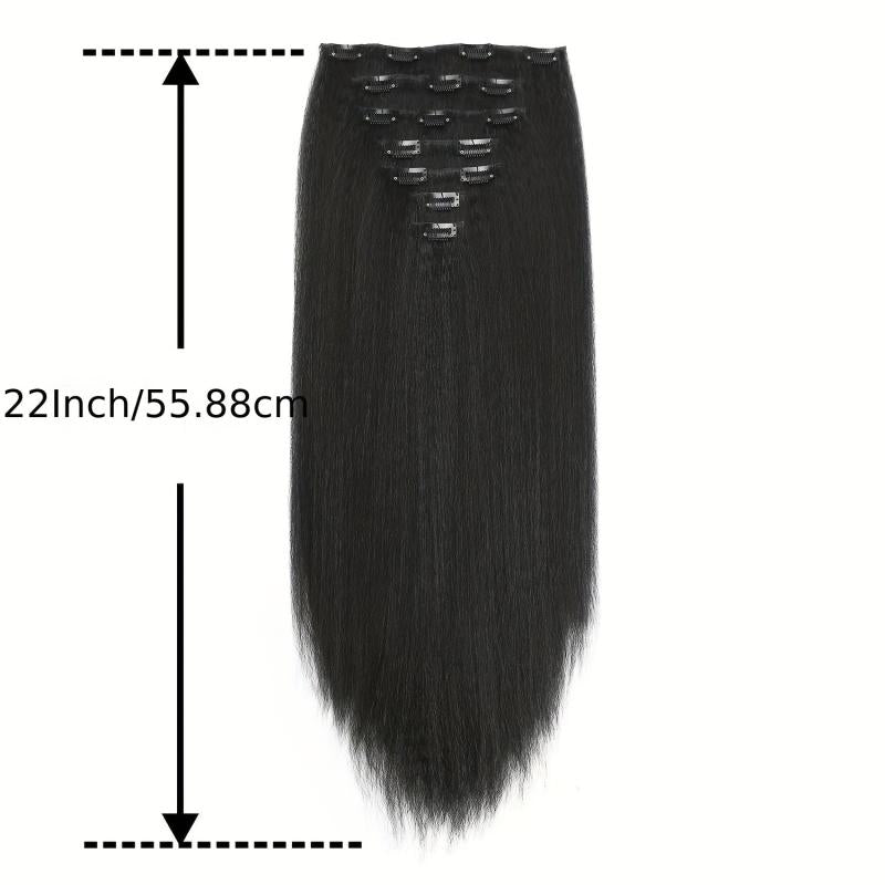 16 Clips Straight Hair Extensions Synthetic Heat Resistant False Hair Extensions