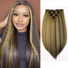 16 Clips Straight Hair Extensions Synthetic Heat Resistant False Hair Extensions