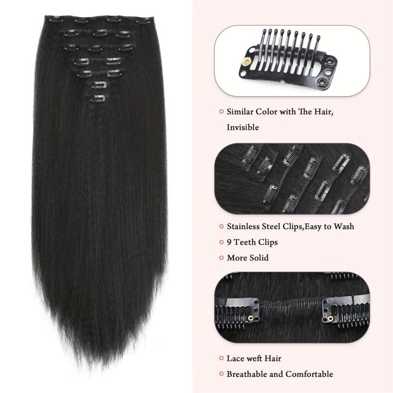 16 Clips Straight Hair Extensions Synthetic Heat Resistant False Hair Extensions