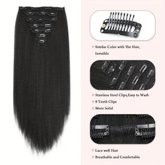 16 Clips Straight Hair Extensions Synthetic Heat Resistant False Hair Extensions