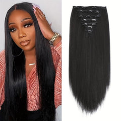 16 Clips Straight Hair Extensions Synthetic Heat Resistant False Hair Extensions