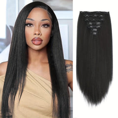 16 Clips Straight Hair Extensions Synthetic Heat Resistant False Hair Extensions