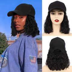 Pink Baseball Cap Wig Women's Short Wave Curly Hair Extension