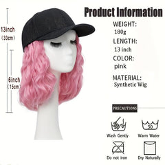 Pink Baseball Cap Wig Women's Short Wave Curly Hair Extension