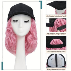Pink Baseball Cap Wig Women's Short Wave Curly Hair Extension