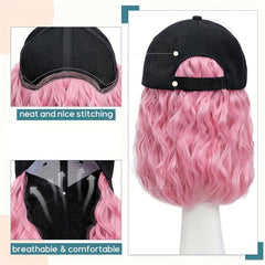 Pink Baseball Cap Wig Women's Short Wave Curly Hair Extension