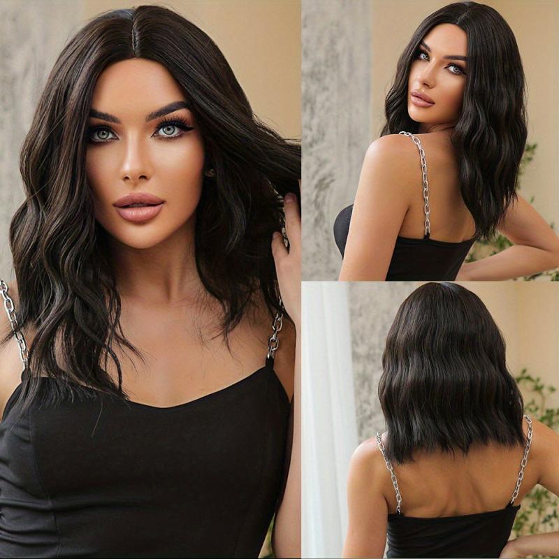 Long Brown Ombre Curly Synthetic Wig with Roots for Daily Use