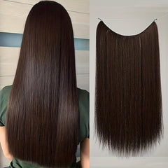 Synthetic Invisible Wire Hair Extensions 55-88 Cm Straight Long Hairpieces