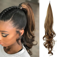 Curly Wavy Ponytail Extensions Synthetic Hair Natural Look Daily Use