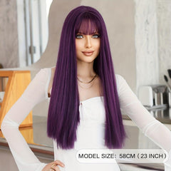 Long Straight Purple Wig For Women Daily Party Natural Looking Costume