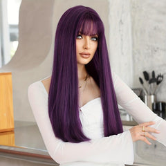 Long Straight Purple Wig For Women Daily Party Natural Looking Costume