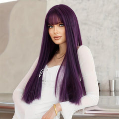 Long Straight Purple Wig For Women Daily Party Natural Looking Costume