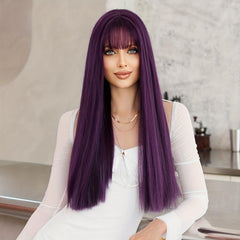 Long Straight Purple Wig For Women Daily Party Natural Looking Costume