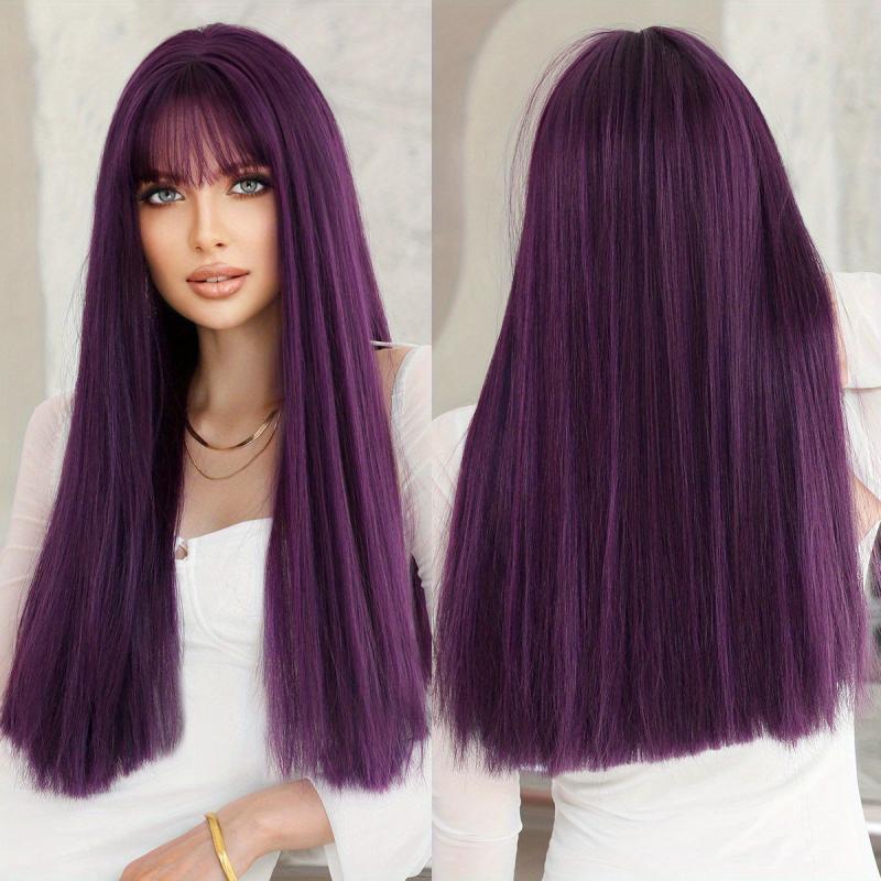Long Straight Purple Wig For Women Daily Party Natural Looking Costume