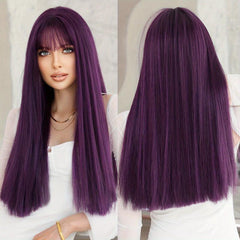Long Straight Purple Wig For Women Daily Party Natural Looking Costume
