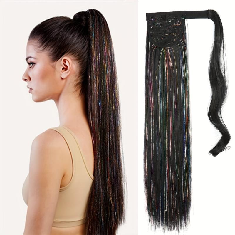 Mixed Tinsel Ponytail Hair Extensions Heat Resistant Synthetic Fiber Hairpieces