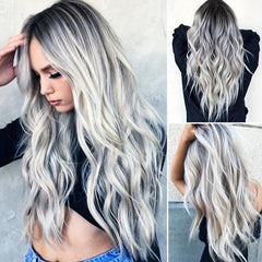 Olive Brown Ombre Wig Long Wavy Middle Part Curly Synthetic Wig