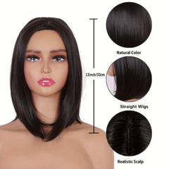 13 Inch Short Brown Bob Wig Shoulder Length Dark Synthetic Hair Wig for Women