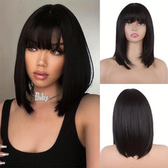 13 Inch Short Brown Bob Wig Shoulder Length Dark Synthetic Hair Wig for Women
