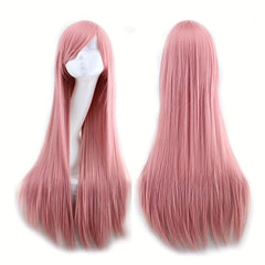 Light Pink Straight Hair Wig With Bangs 28cm for Cosplay Party