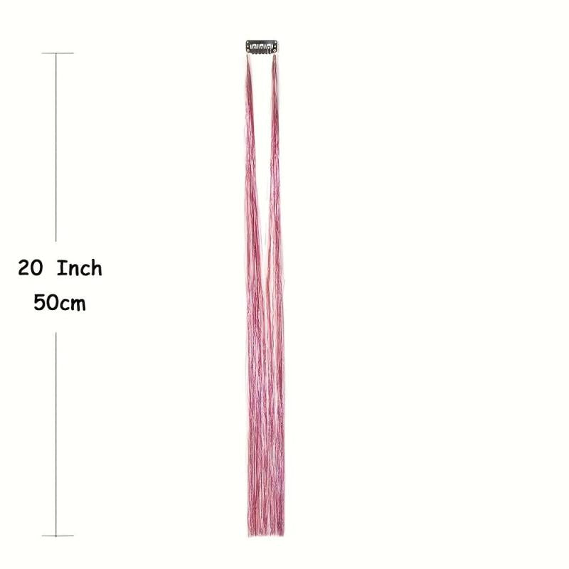 12pcs Sparkly Highlight Hair Tinsel Kit, Rainbow Clip In Glitter Hair Extension