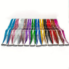 12pcs Sparkly Highlight Hair Tinsel Kit, Rainbow Clip In Glitter Hair Extension