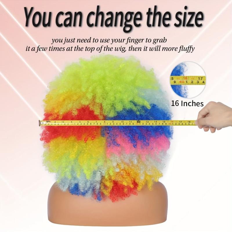 Rainbow Afro Puff Clown Wig Men Women Curly Cosplay Anime Party Halloween