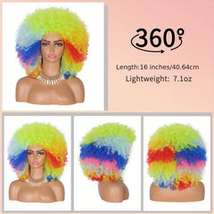 Rainbow Afro Puff Clown Wig Men Women Curly Cosplay Anime Party Halloween