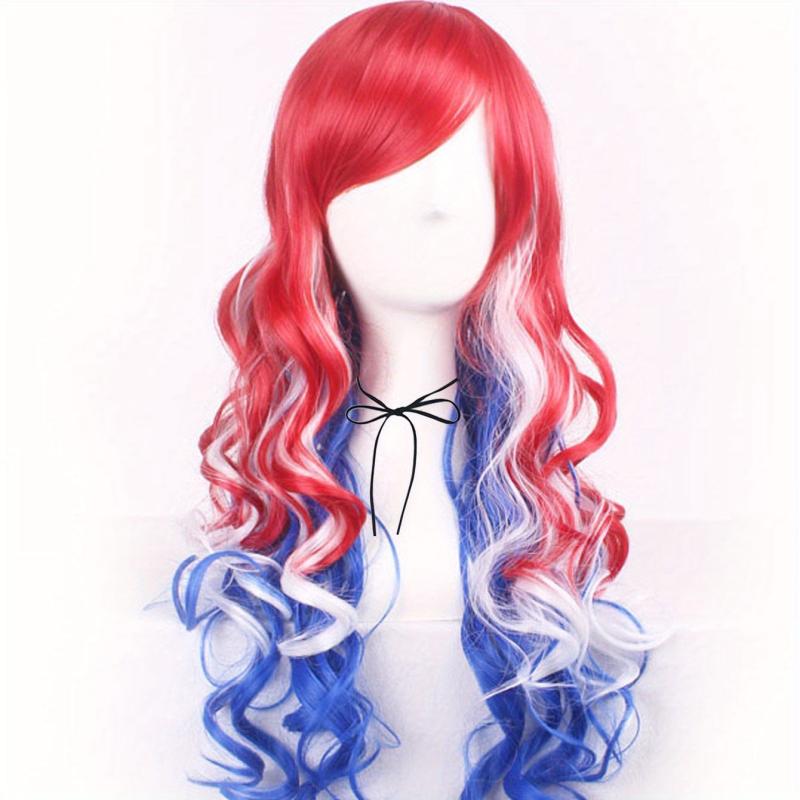 Harajuku Style Red Gradient Long Curly Hair Synthetic Wig for Women