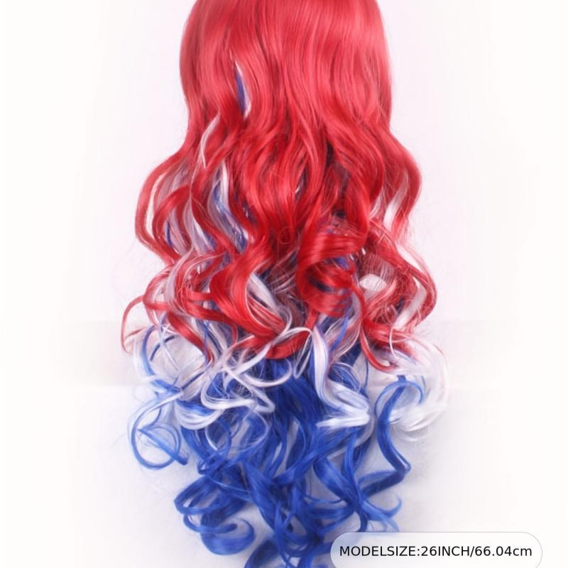 Harajuku Style Red Gradient Long Curly Hair Synthetic Wig for Women