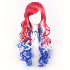 Harajuku Style Red Gradient Long Curly Hair Synthetic Wig for Women
