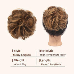 Messy Curly Wavy Hair Bun Clip In Hairpiece for Women Girls