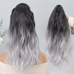 Ombre Purple Curly Wavy Ponytail Extensions - Claw Clip In Water Wave Hair
