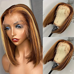 Golden Short Straight Bob Cut Wig Synthetic Beginner Heat Resistant