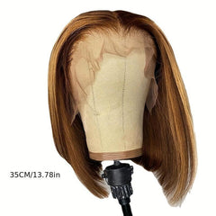 Golden Short Straight Bob Cut Wig Synthetic Beginner Heat Resistant