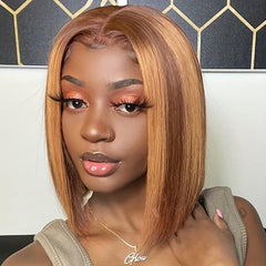 Golden Short Straight Bob Cut Wig Synthetic Beginner Heat Resistant