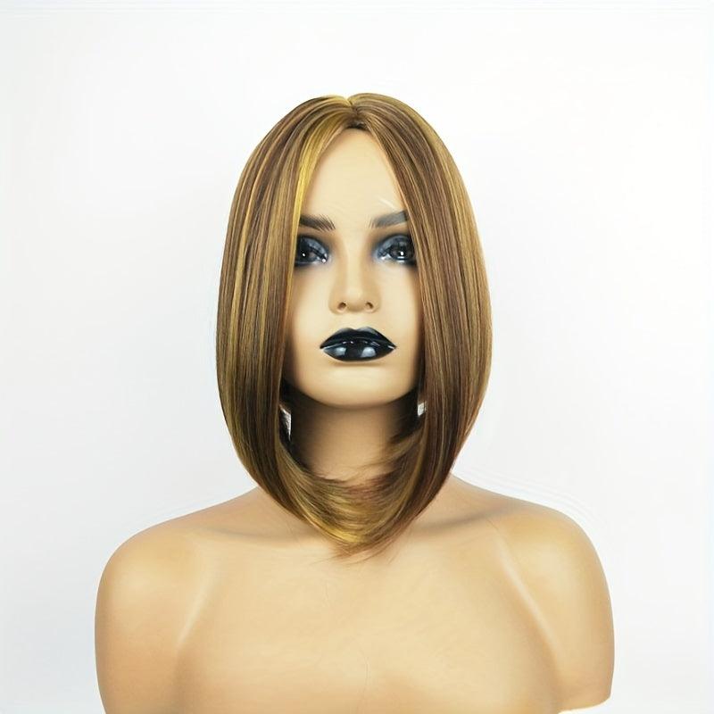 Golden Short Straight Bob Cut Wig Synthetic Beginner Heat Resistant