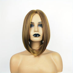 Golden Short Straight Bob Cut Wig Synthetic Beginner Heat Resistant