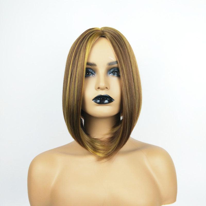 Golden Short Straight Bob Cut Wig Synthetic Beginner Heat Resistant