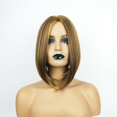 Golden Short Straight Bob Cut Wig Synthetic Beginner Heat Resistant