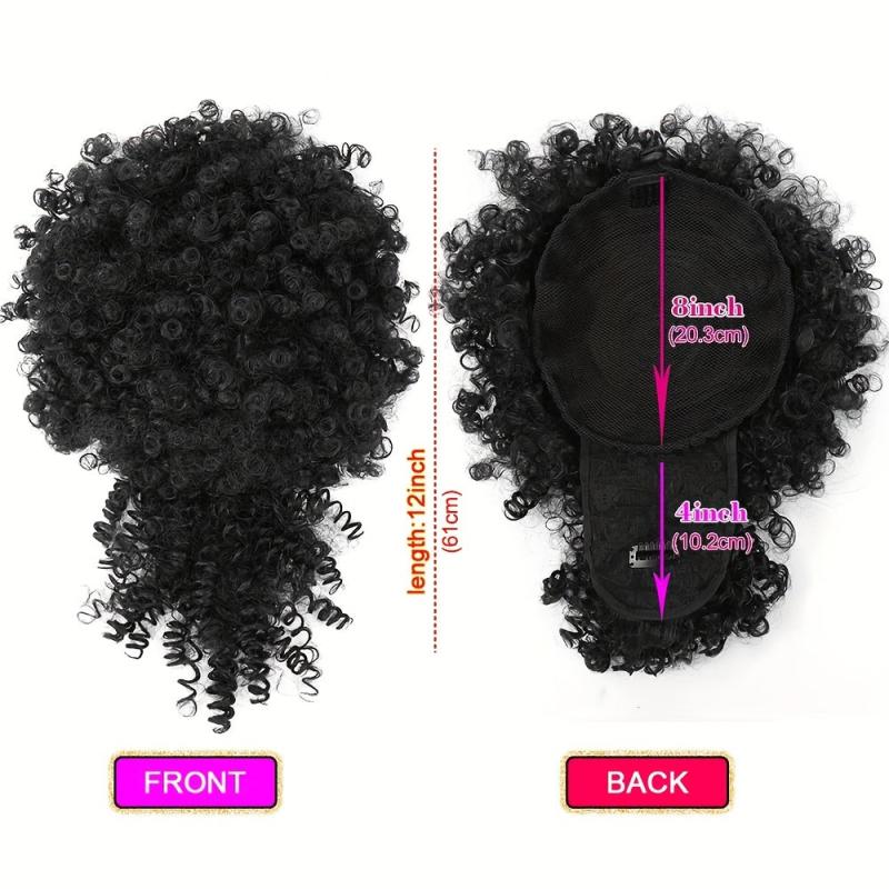 Kinky Curly Afro Puff Ponytail with Bangs Hair Extensions