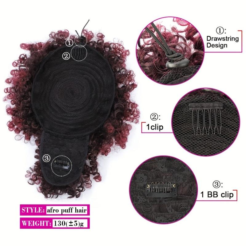 Kinky Curly Afro Puff Ponytail with Bangs Hair Extensions